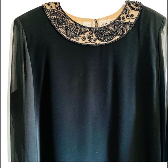 Oleg Cassini Black Tie Formal Shift Black 
Dress Beaded Neckline and Cuffs - Picture 5 of 15